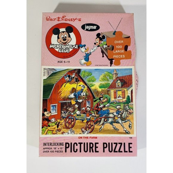 Vintage Mickey Mouse Club Jigsaw Puzzle Jaymar On The Farm 100 Pieces 1960s - Picture 1 of 8